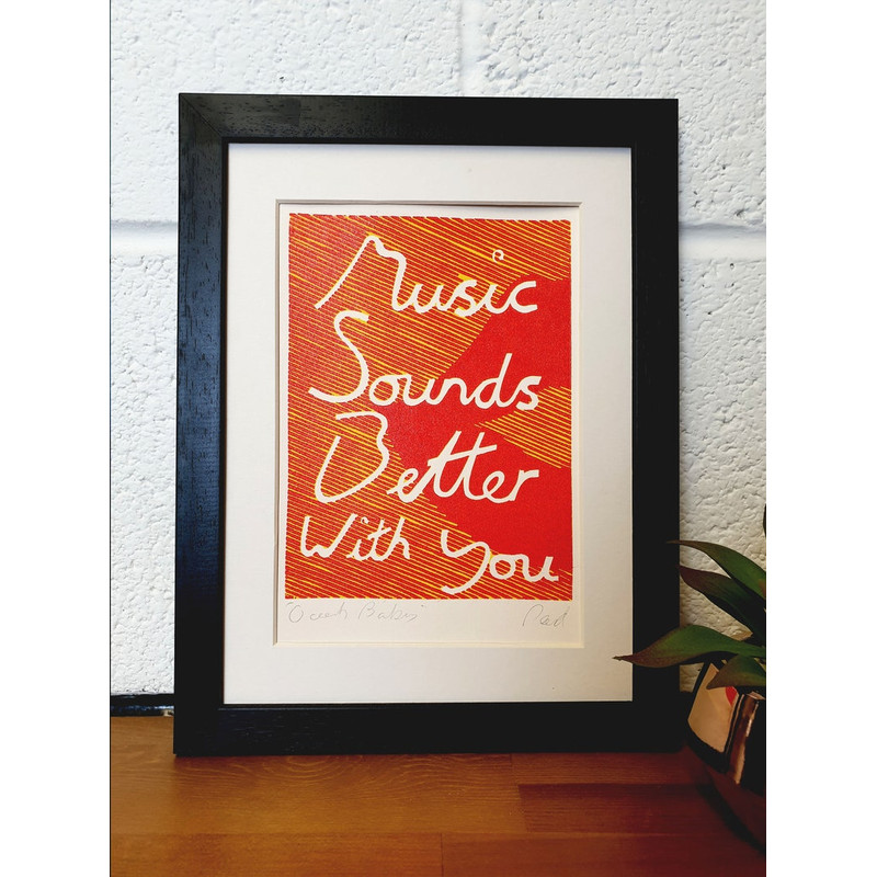 Stardust- Music Sounds Better With You Lyrics- Original Lino Print.jpg