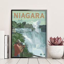 niagara falls state park vintage style travel poster, niagara falls print