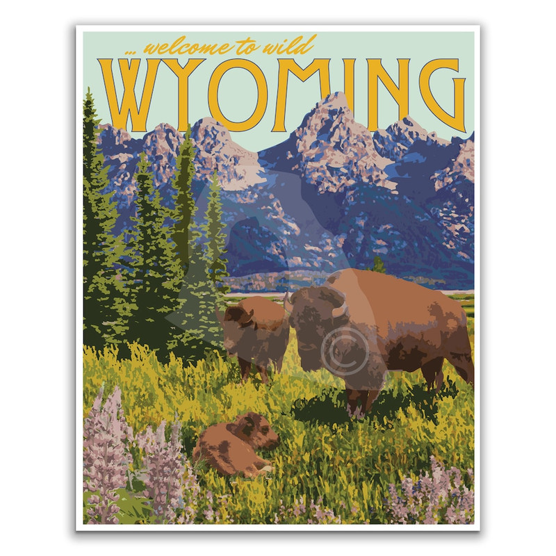 Wyoming Mountains Vintage Style Travel Poster, Wyoming Grand Tetons Print.jpg
