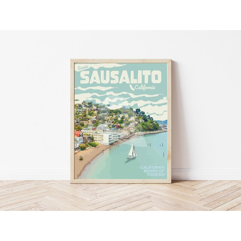 Sausalito California Vintage Style Travel Poster, Sausalito California Beach Print.jpg