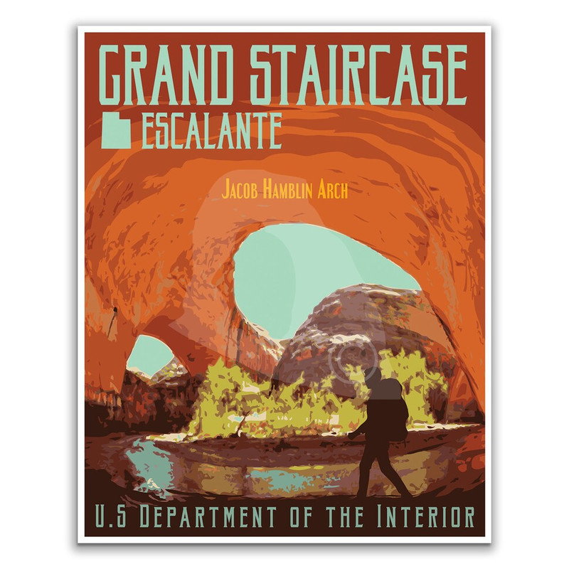Grand Staircase Escalante Jacob Hamblin Arches Vintage Style Travel Poster, Utah National Monument Print.jpg