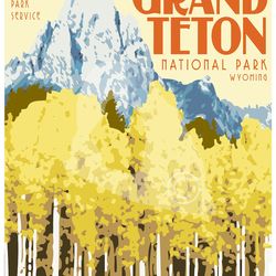 grand teton national park poster, grant teton travel poster, national park poster, vintage travel poster