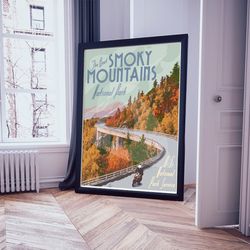 great smoky mountains national park poster, vintage smokey mountains travel print, vintage style travel poster, national