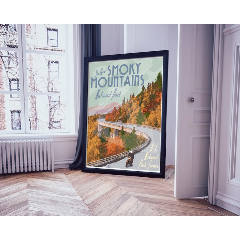 Great Smoky Mountains National Park Poster, Vintage Smokey Mountains Travel Print, Vintage Style Travel Poster, National Park Poster.jpg