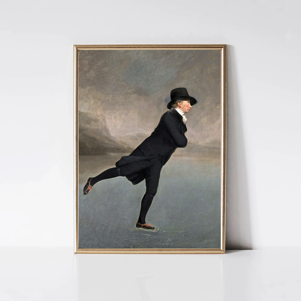 Vintage Man Skating Painting Famous Scottish Portrait Winter Landscape Print Printable Wall Art Digital Download.jpg