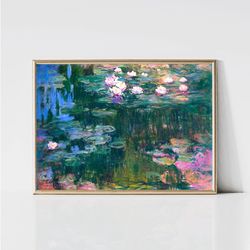 claude monet water lilies impressionist landscape painting garden print flower print monet wall art digital downloa