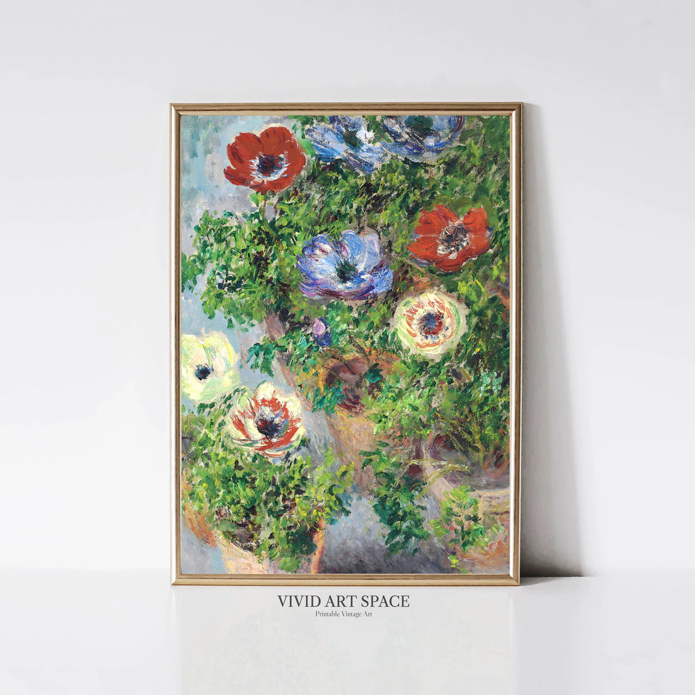 Claude Monet Anemones in Pot Impressionist Landscape Painting Flowers Print Garden Print Monet Wall Art Digital Download.jpg