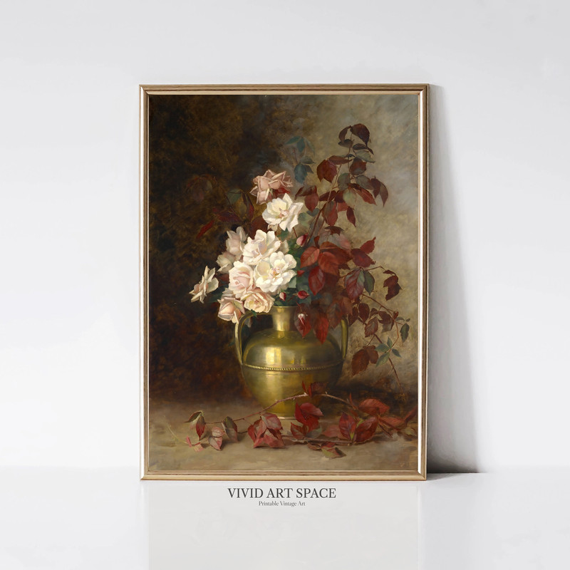 Rose Bouquet Vintage Floral Painting Print Flower Art Print Dark Farmhouse Wall Decor Printable Wall Art Digital Download.jpg