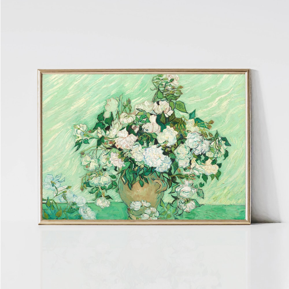 Vincent van Gogh Rose Painting Impressionist Flower Still Life White Pink Floral Print Printable Wall Art Digital Download.jpg