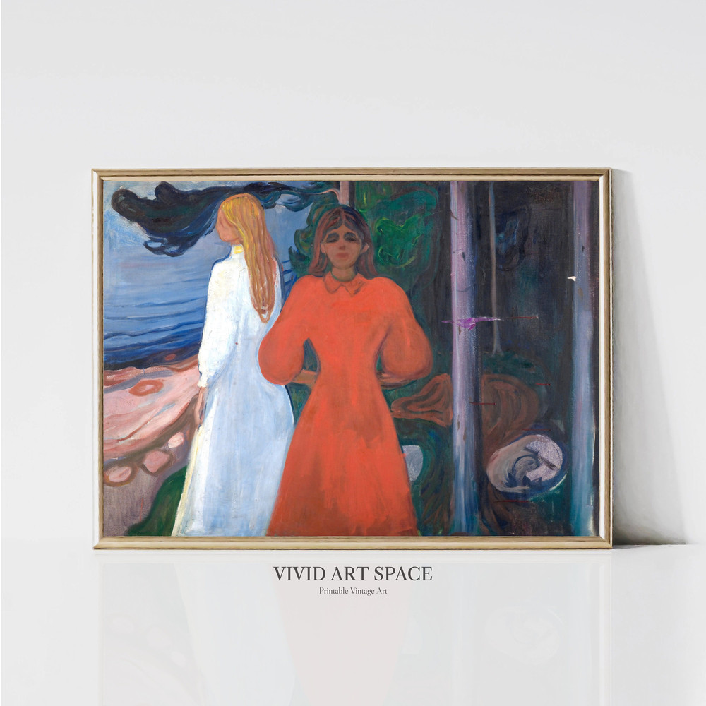 Edvard Munch Red and White Expressionist Portrait Painting Vintage Symbolist Love Print Printable Wall Art Digital Download.jpg