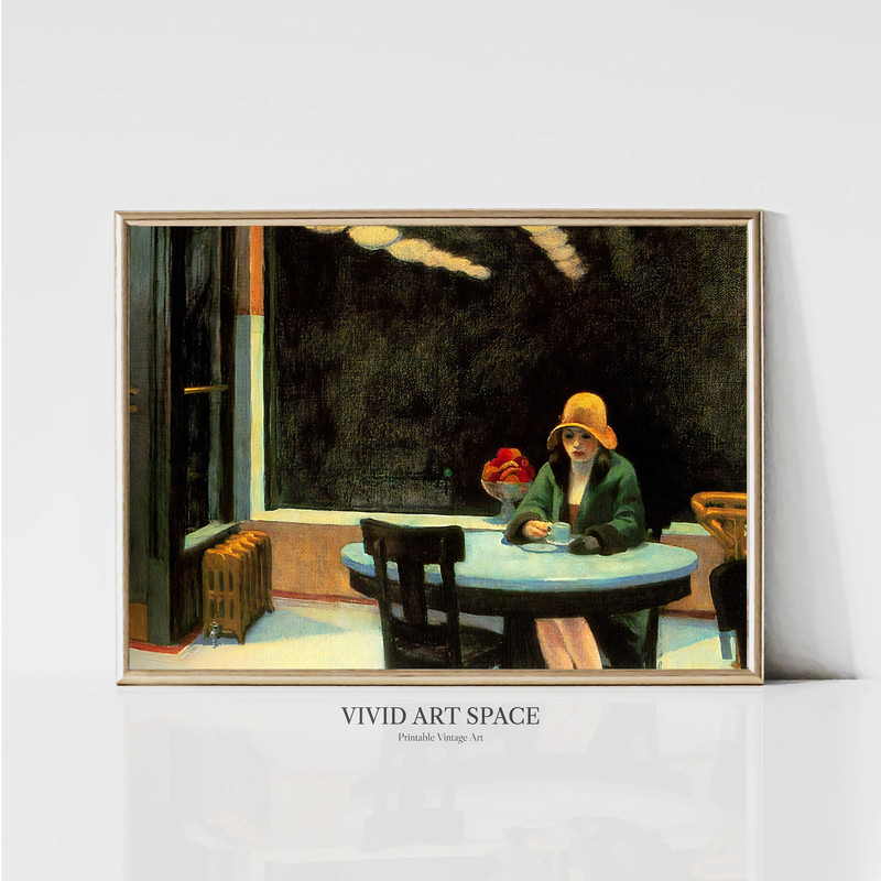 Edward Hopper Automat Modern American Realism Painting Moody Woman Portrait Poster Print Printable Wall Art Digital Download.jpg