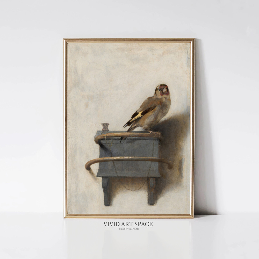 Goldfinch by Carel Fabritius  Vintage Bird Painting  Neural Animal Print  Dutch Golden Age  Printable Wall Art  Digital Download.jpg