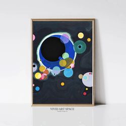 kandinsky, several circles modern abstract painting dark vintage minimalist print printable poster wall art digital