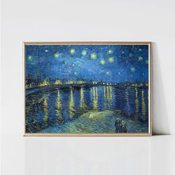 vincent van gogh starry night over rhone impressionist city landscape french river print printable wall art digital