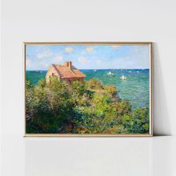 Claude Monet Fisherman's Cottage on the Cliffs  Impressionist Landscape Painting  Coastal Print  Monet Wall Art  Digital