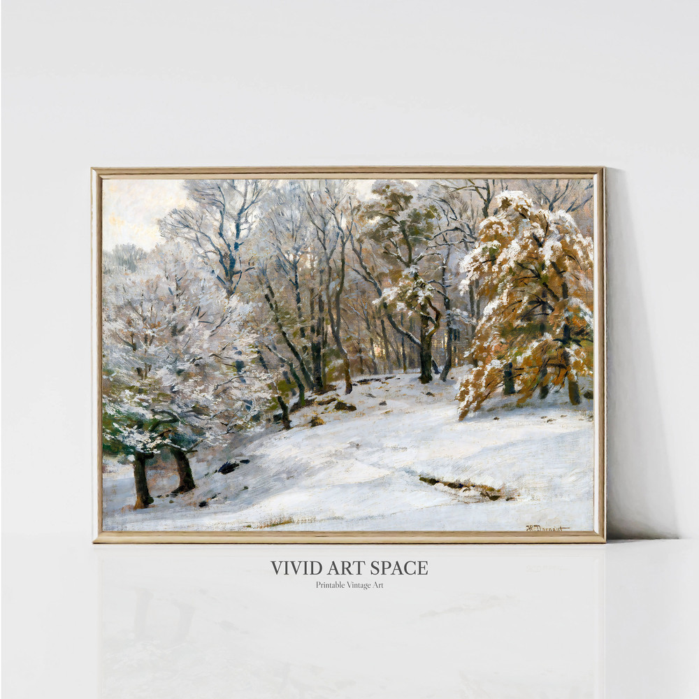 A Winter's Day Vintage Landscape Painting Winter Wall Art Snowy Pine Tree Print Farmhouse Printable Wall Art Digital Download.jpg