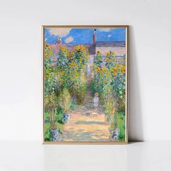 Claude Monet Garden at Vetheuil  Impressionist Landscape Painting  Garden Print  Sunflower Print  Monet Wall Art  Digita