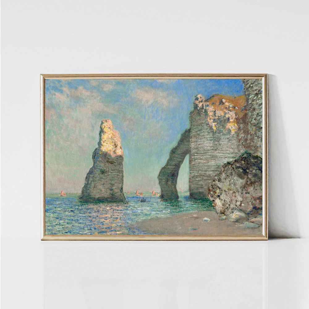 Claude Monet Etretat Cliffs Impressionist Landscape Painting Coastal Print Summer Beach Print Monet Wall Art Digital Download.jpg
