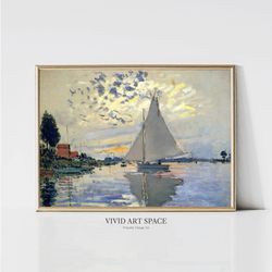 Claude Monet Sailboat at Le Petit Gennevilliers  Impressionist Landscape Painting  Coastal Print  Monet Wall Art  Digita