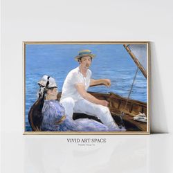edouard manet boating french impressionist portrait painting vintage sailboat print printable poster wall art digita