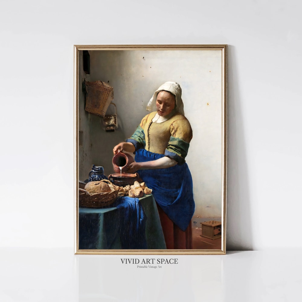 Milkmaid by Johannes Vermeer Dutch Baroque Painting Vintage Woman Portrait Print Farmhouse Printable Wall Art Digital Download.jpg