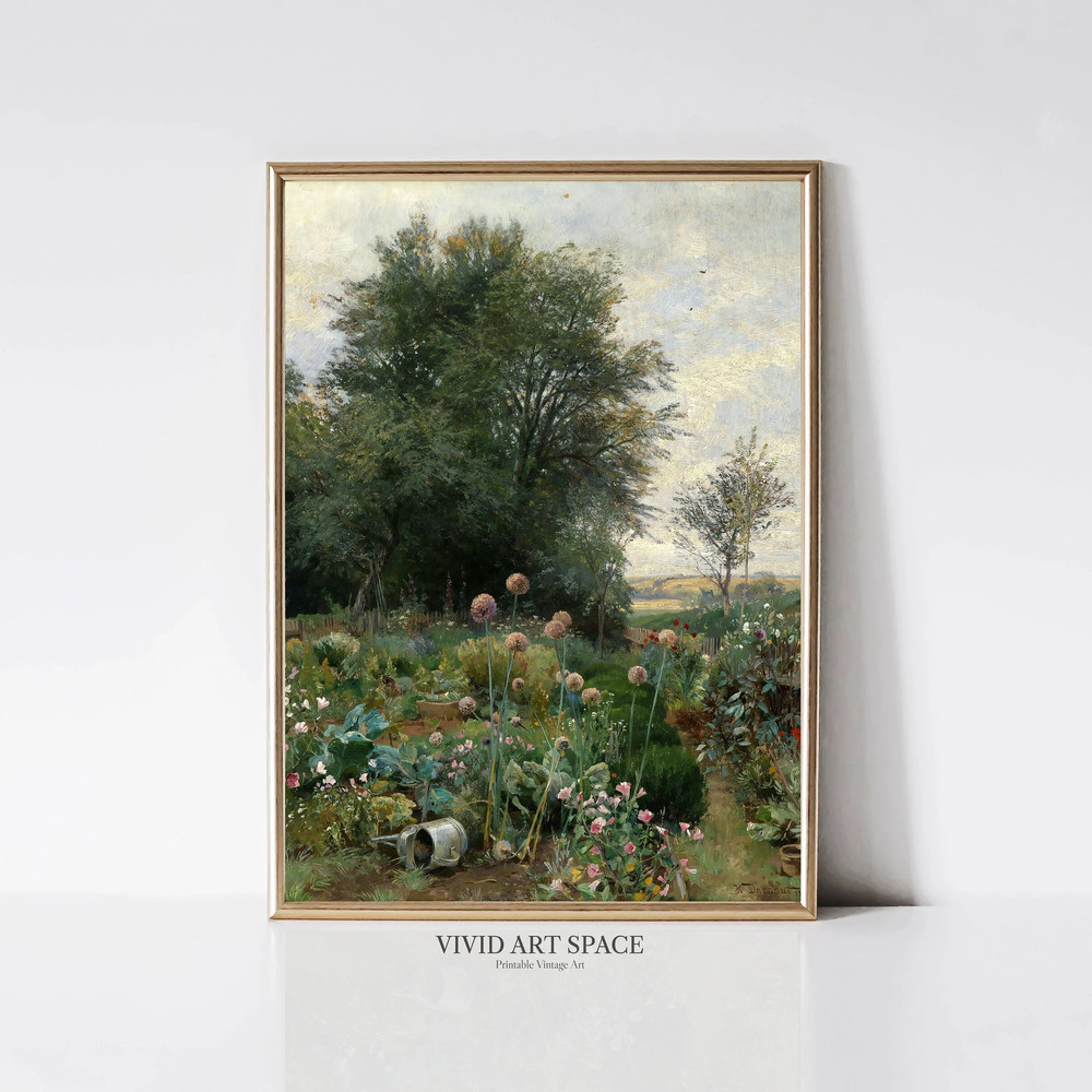 Austrian Cottage Garden Flowering Garden Painting Print Vintage Art Print Cottage Wall Art Printable Wall Art Digital Download.jpg