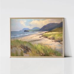 muted coast landscape  vintage summer seaside painting  moody sea print  beach house poster  printable wall art  digital