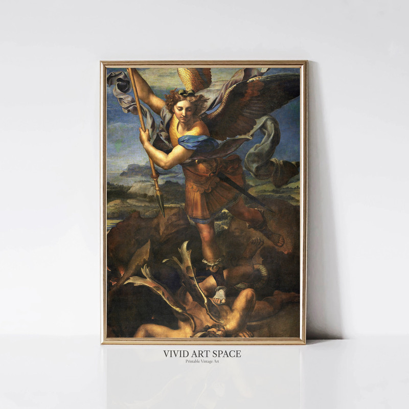 St Michael Vanquishing Satan, Raphael Renaissance Art Classical Painting Classic Art Print Printable Wall Art Digital Download.jpg