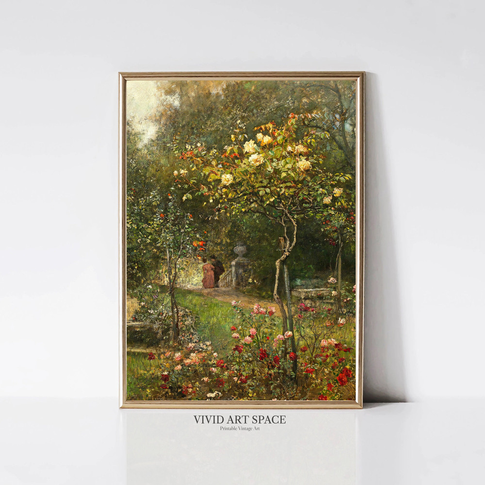 Under the Roses Victorian Garden Art Print Vintage Landscape Painting Rustic Country Print Printable Wall Art Digital Download.jpg
