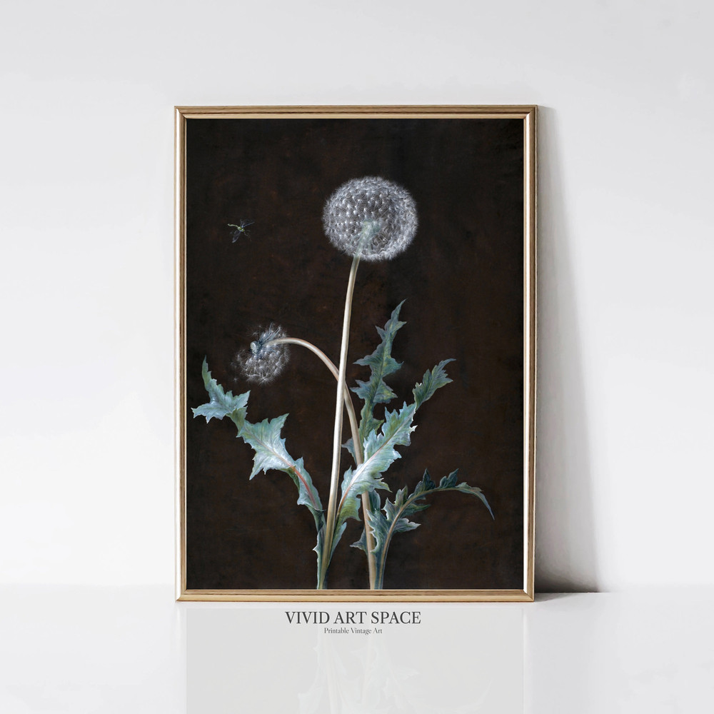 Dandelion Painting Dark Botanical Print Dark Academia Decor Vintage Art Print Plant Poster Printable Wall Art Digital Download.jpg
