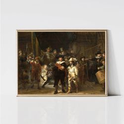 rembrandt the night watch  famous painting  dark academia wall decor  dark printable wall art  digital download  classic