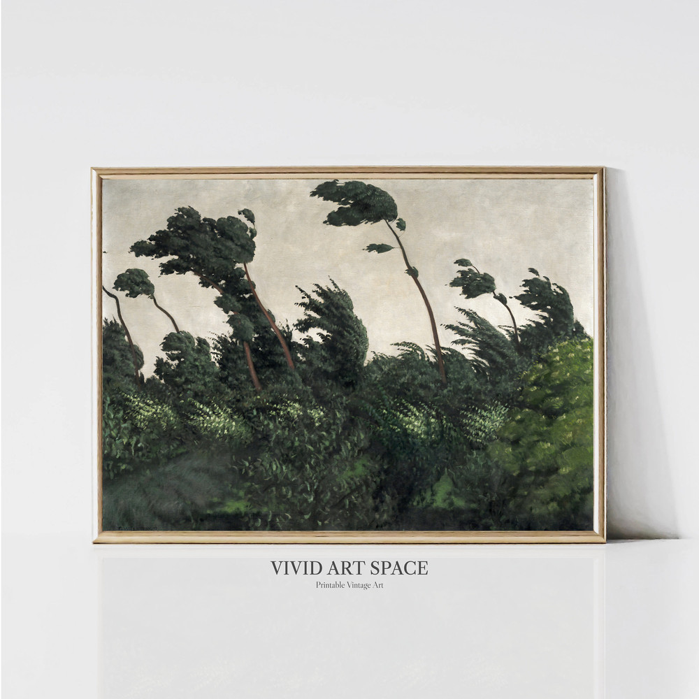 The Wind Vintage Landscape Print Rustic Country Poster Moody Painting Farmhouse Wall Decor Printable Wall Art Digital Download.jpg