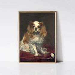 vintage king charles spaniel painting edouard manet impressionist animal print dog portrait printable wall art digi
