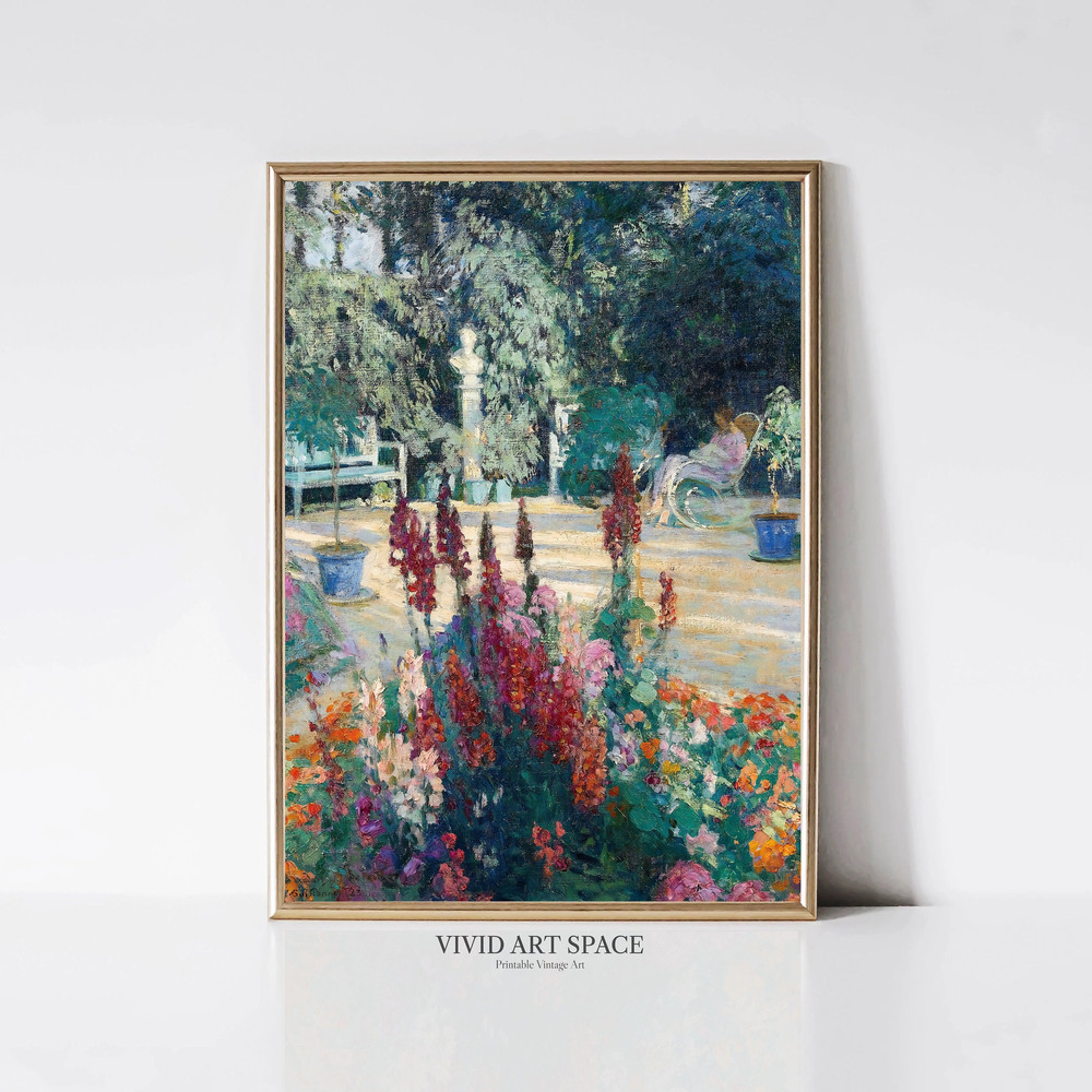 Woman Seated in Garden Flowering Garden Painting Print Vintage Art Print Victorian Wall Art Printable Wall Art Digital Download.jpg