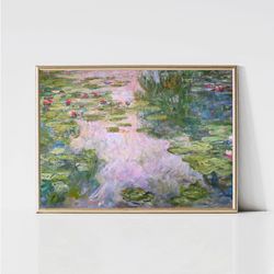 Claude Monet Water Lilies  Impressionist Landscape Painting  Garden Print  Flower Print  pink Print  Monet Wall Art  Dig
