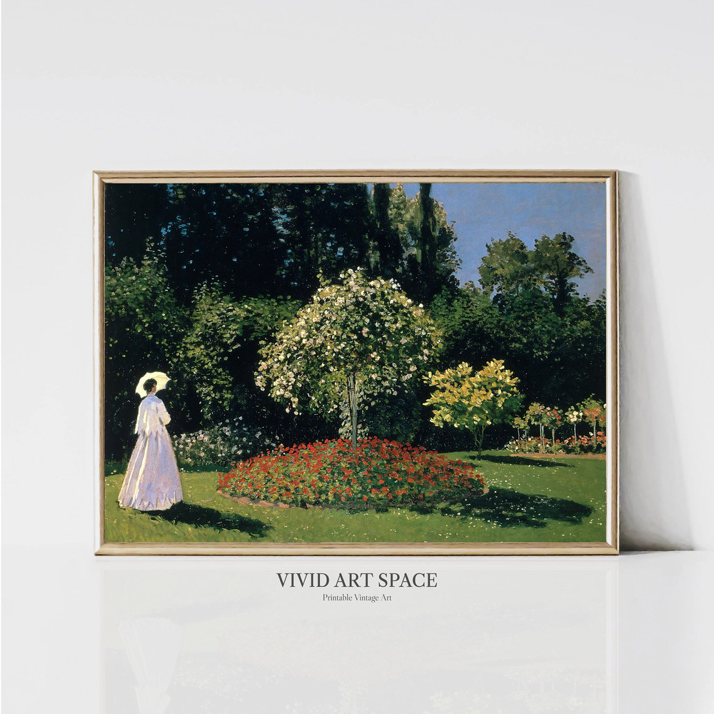Claude Monet Woman in the Garden Impressionist Landscape Painting Country Garden Flower Print Printable Wall Art Digital Download.jpg