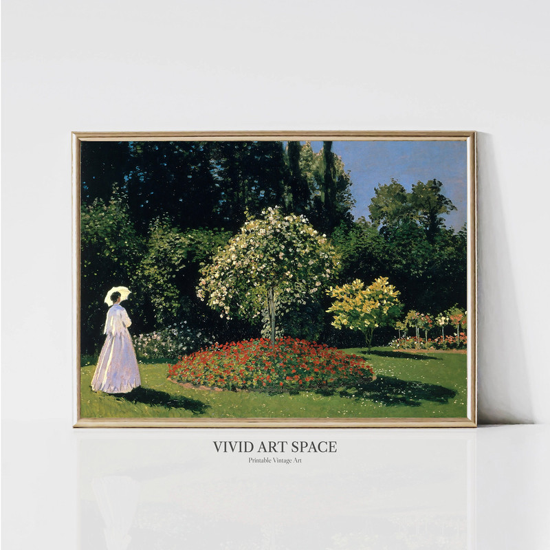 Claude Monet Woman in the Garden Impressionist Landscape Painting Country Garden Flower Print Printable Wall Art Digital Download.jpg