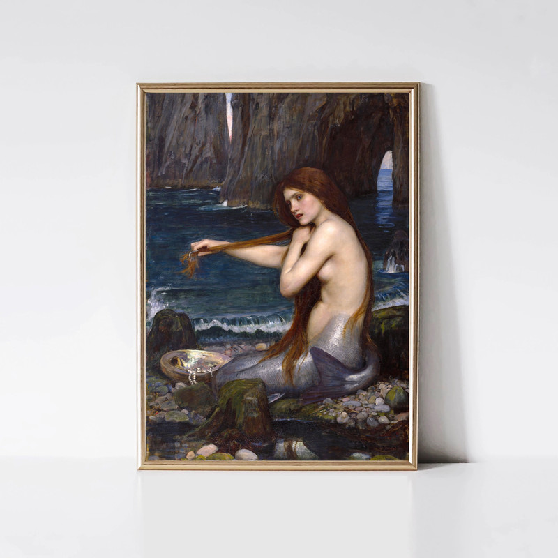 Mermaid John William Waterhouse Pre-Raphaelite Art Print Woman Portrait Painting Fantasy Art Printable Wall Art Digital Download.jpg