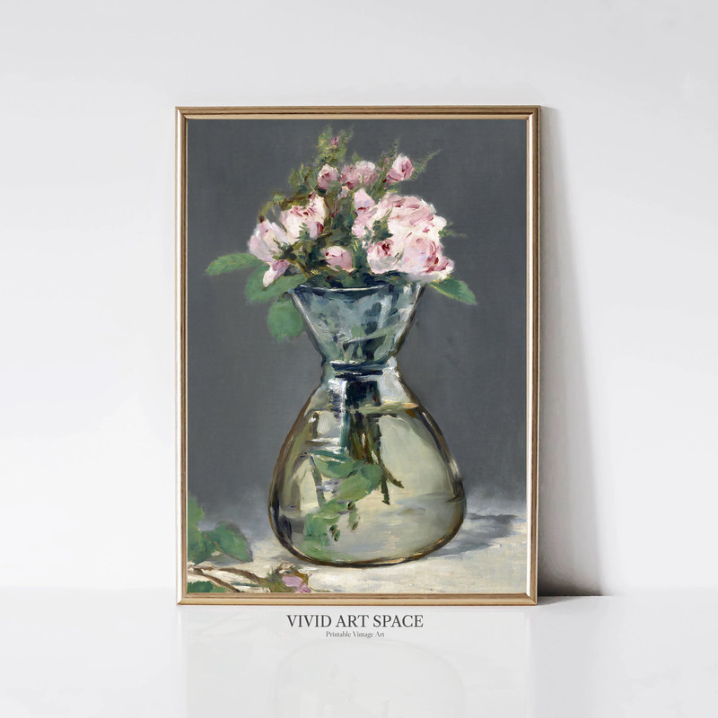 Pink Roses, Manet Impressionist Flower Painting Vintage Art Print Floral Print Flower Print Printable Wall Art Digital Download.jpg