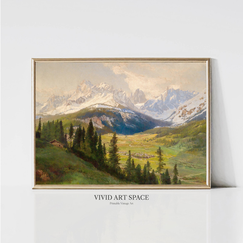 Snow Mountain Painting Rustic Country Art Print Vintage Landscape Print Farmhouse Wall Decor Printable Wall Art Digital Download.jpg