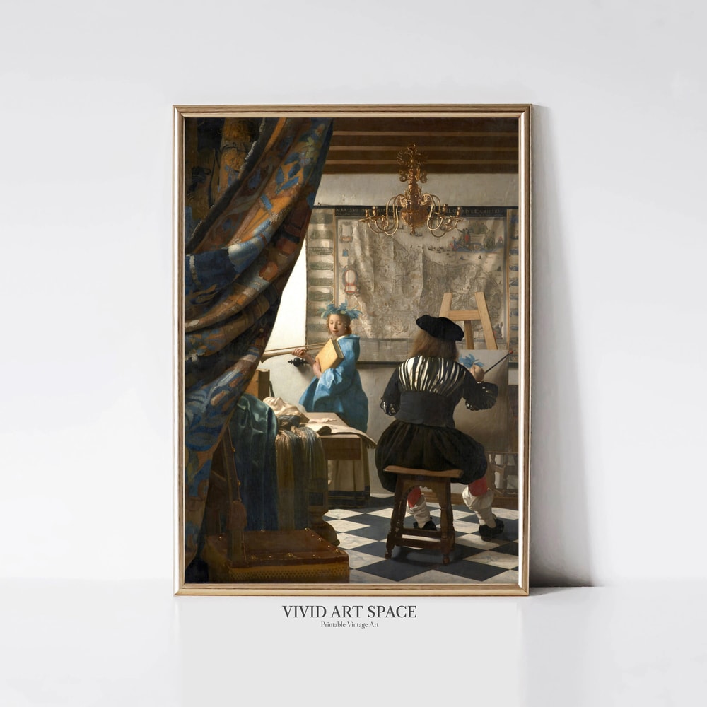 The Art of Painting by Johannes Vermeer Dutch Baroque Painting Vintage Portrait Print Studio Printable Wall Art Digital Download .jpg