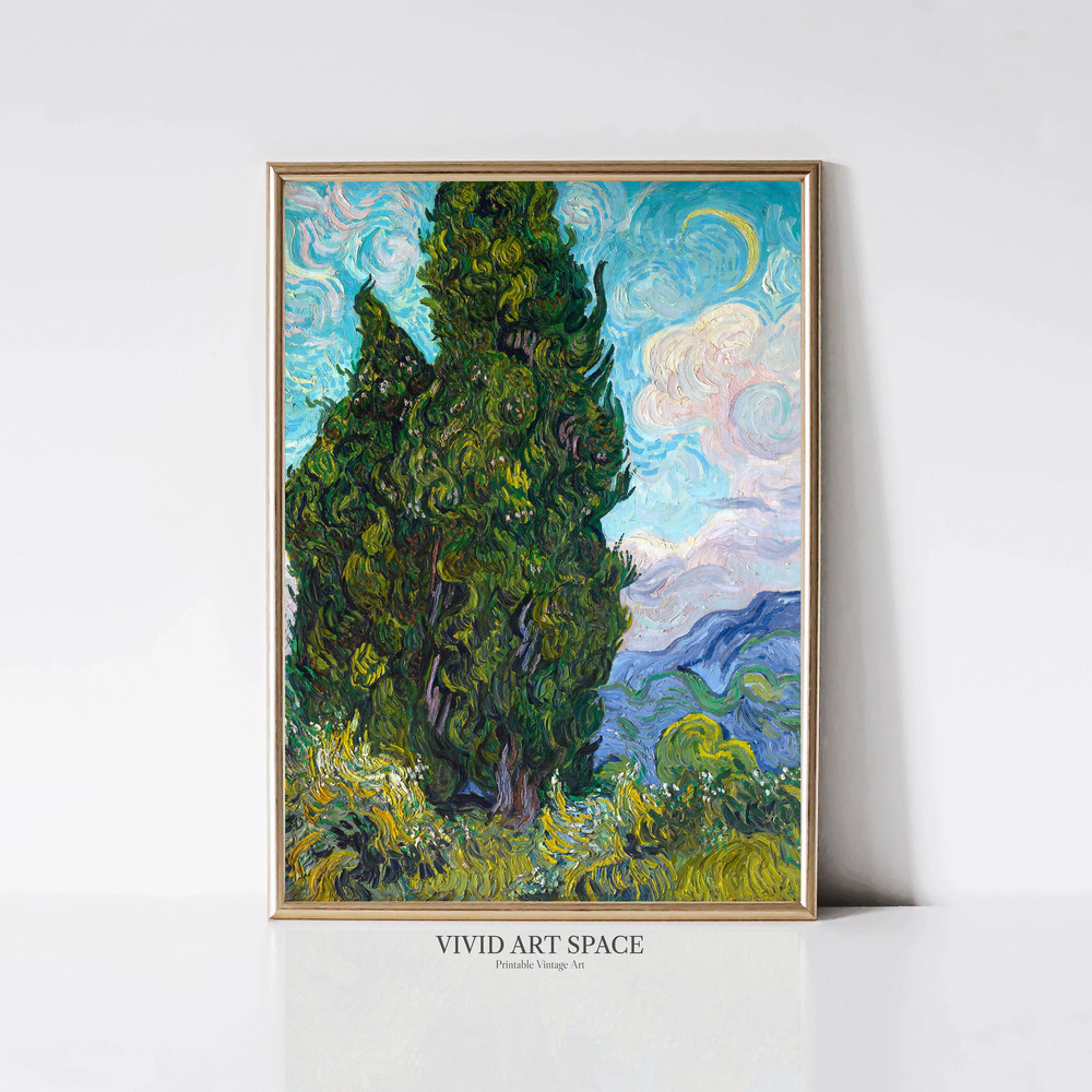Vincent van Gogh Cypresses French Impressionist Landscape Painting Vintage Tree of Life Print Printable Wall Art Digital Download.jpg