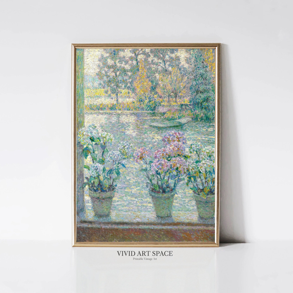 Blooming Hydrangeas French Impressionist Landscape Painting Vintage Flower Garden Print Printable Poster Wall Art Digital Download.jpg