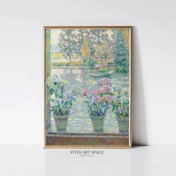 blooming hydrangeas french impressionist landscape painting vintage flower garden print printable poster wall art di