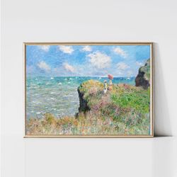 Claude Monet Cliff Walk at Pourville  Impressionist Landscape Painting  Country Print  Coastal Print  Monet Wall Art  Di