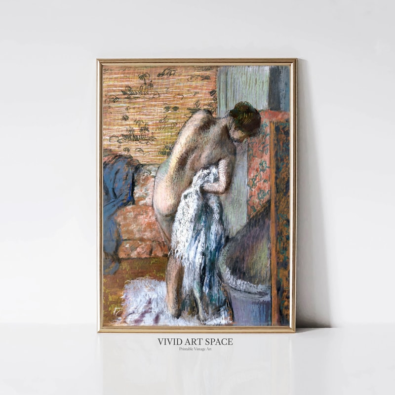 Edgar Degas After Bath Impressionist Woman Bathing Painting Vintage French Nude Print Printable Bathroom Wall Art Digital Download.jpg