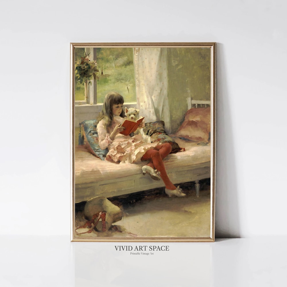 Good Friends Vintage Portrait Painting Print Victorian Girl Art Print Dog Print Nursery Print Printable Wall Art Digital Download.jpg