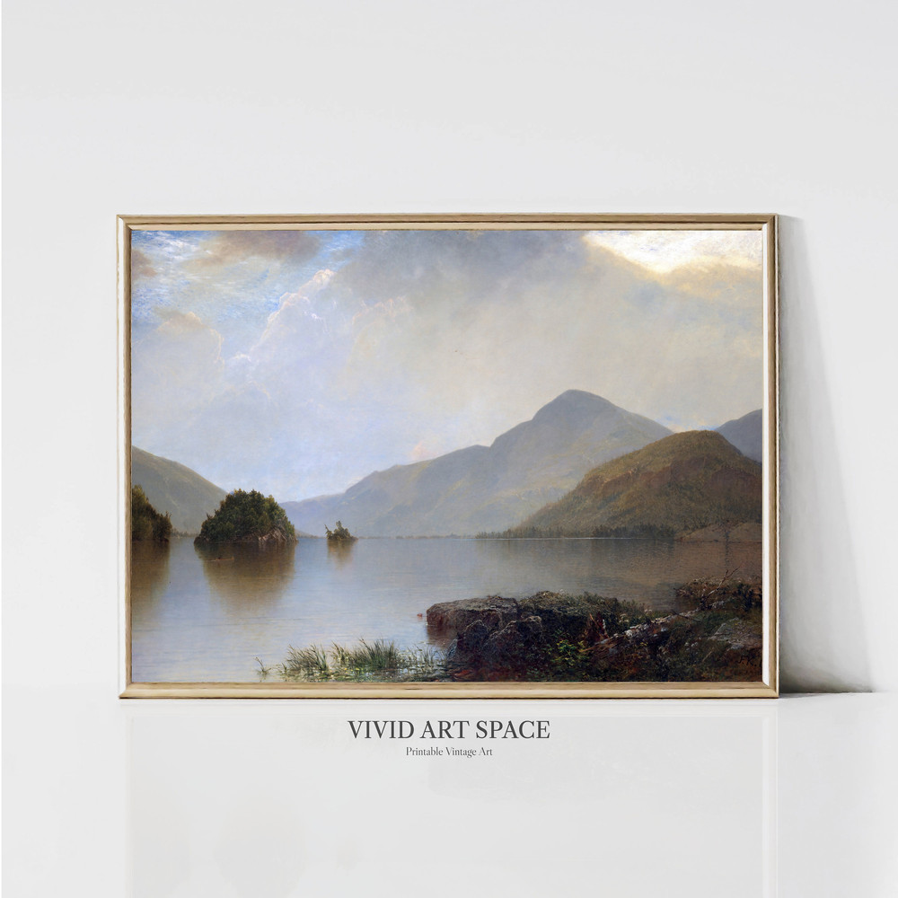 Mountain Lake Rustic Vintage Landscape Painting Landscape Art Print Landscape Print Landscape Wall Art Printable Digital Download.jpg