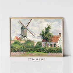 pissarro country windmill landscape impressionist garden painting vintage summer cottage print printable wall art di