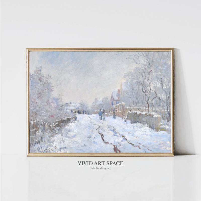 Snow at Argenteuil by Claude Monet Impressionist Landscape Painting Winter Art Print Snowy Town Printable Wall Art Digital Download.jpg